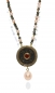 Preview: Collier "Talisman Fire" aus einer japanischen Münze, Spessartin Granat, Roségold, Süßwasserperlen, Pyrit und Citrin
