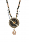 Preview: Collier "Talisman Fire" aus einer japanischen Münze, Spessartin Granat, Roségold, Süßwasserperlen, Pyrit und Citrin