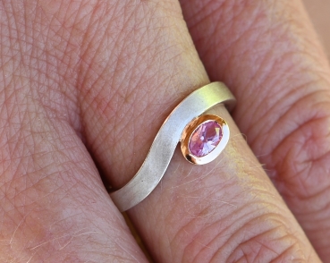 Verlobungsring Silber, Roségold, pink Saphir