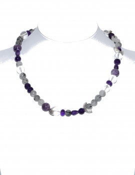 Collier aus Amethyst, Bergkristall, Rutilquartz und Silberelementen