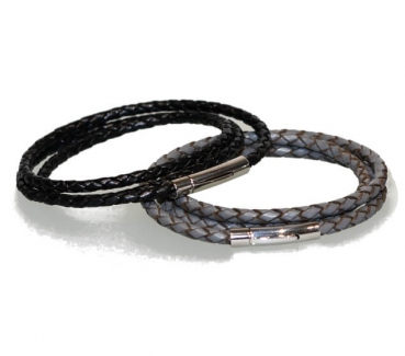 Lederarmband schwarz, rund-geflochten