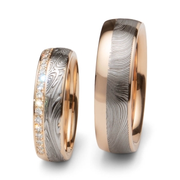 Ringe aus Damaszener Stahl und Rotgold