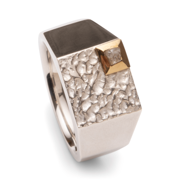 Herrenring aus Silber mit Roségold und Diamant