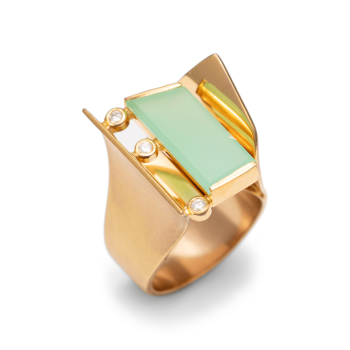 Ring aus Roségold mit Chrysopras und Brillanten