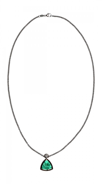 Weißgoldkette und Anhänger aus Weißgold mit Smaragd und Brillant