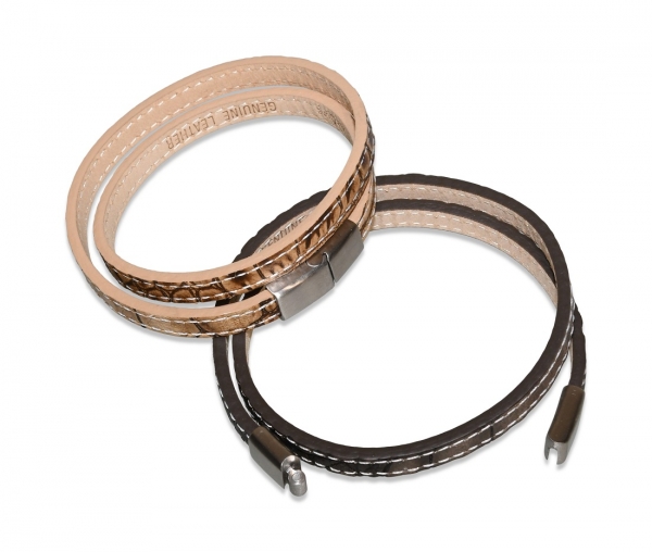 Lederarmband "Croco" natur, zweireihig