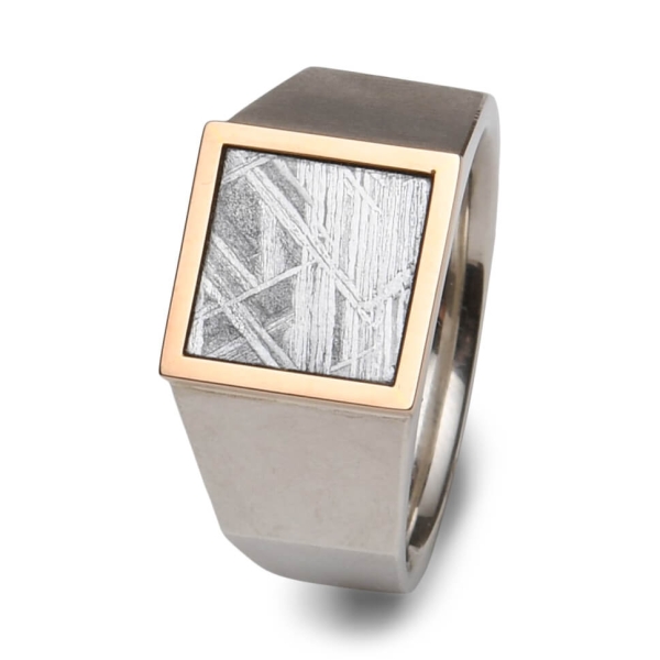Herrenring aus Silber mit Meteorit und Roségold